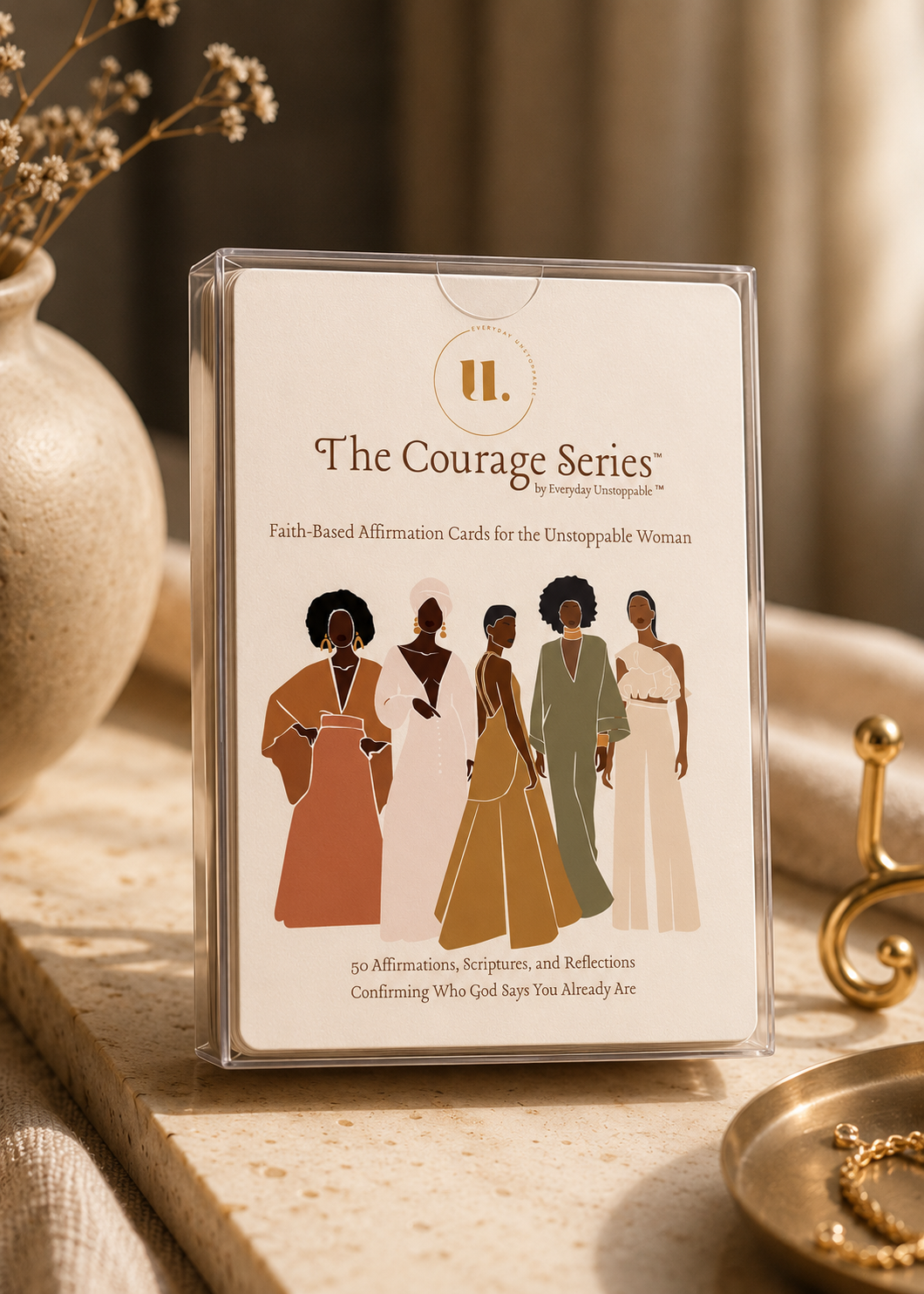 The Courage Series cover package displayed as a giftable affirmation card set.